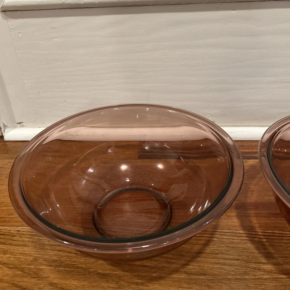 Set Of 2 Pyrex 325 Large 2.5 L Cranberry Glass Nesting Mixing Bowl EUC